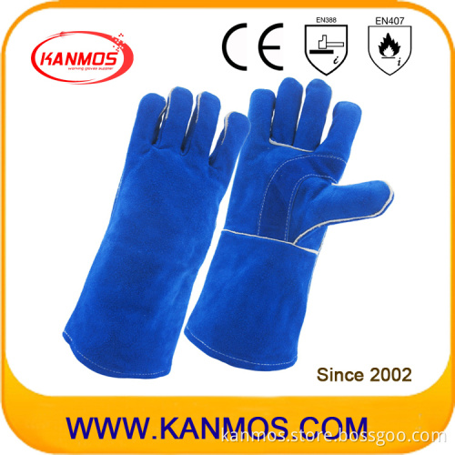 Blue Cowhide Split Leather Industrial Welding Work Gloves (11114)